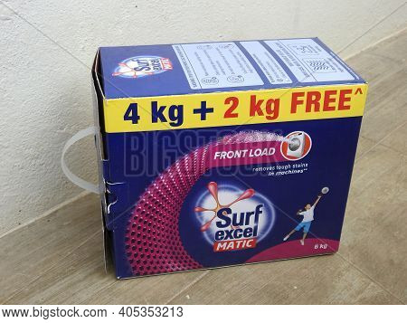 Closeup Of Surf Excel Matic Front Load Detergent Powder 6Kg Box And Pack Isolated On White Backgroun
