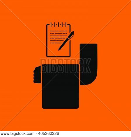 Waiter Take Oder Icon. Black On Orange Background. Vector Illustration.