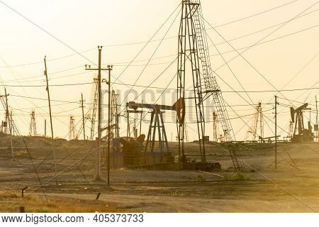Pumping Unit As The Oil Pump Installed On A Well. Equipment Of Oil Fields Azerbaijan