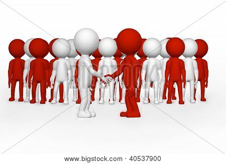 Business 3D uomini stringono la mano