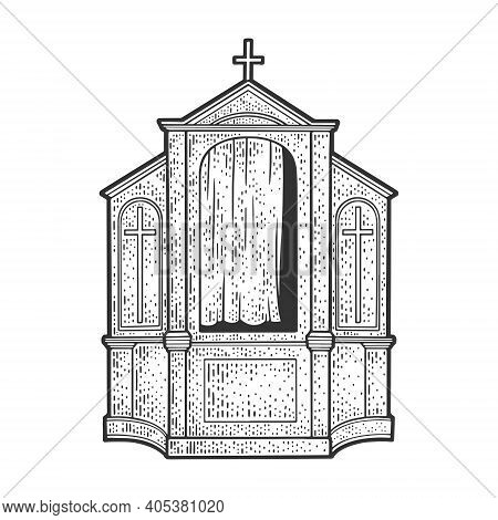 Confessional Cabinet Box Sketch Engraving Vector Illustration. T-shirt Apparel Print Design. Scratch