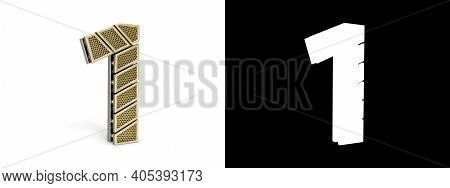 Gold Number One (number 1) Cut Into Perforated Gold Segments With Alpha Channel And Shadow On White 