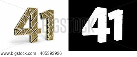 Gold Number Forty-one (number 41) Cut Into Perforated Gold Segments With Alpha Channel And Shadow On