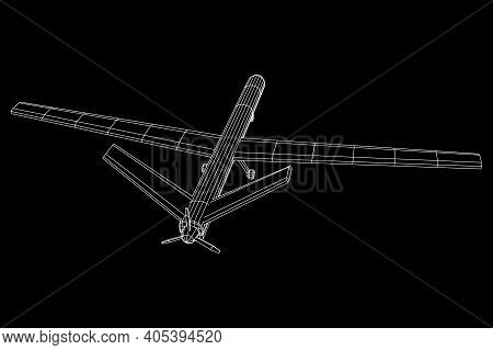 Military Drone Combat Unmanned Aerial Vehicle. Recon Aircraft Plane. Wireframe Low Poly Mesh Vector 