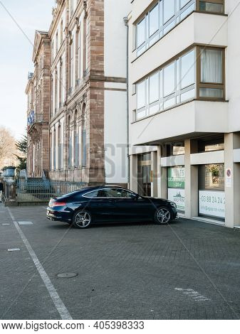 Strasbourg, France - Feb 23, 2019: Luxury Mercedes-benz Coupe Car Parked In The Center Of Strasbourg