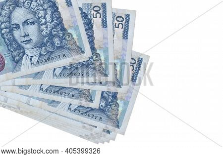 50 Croatian Kuna Bills Lies In Small Bunch Or Pack Isolated On White. Mockup With Copy Space. Busine