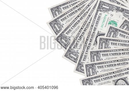 1 Us Dollar Bills Lies Isolated On White Background With Copy Space. Rich Life Conceptual Background