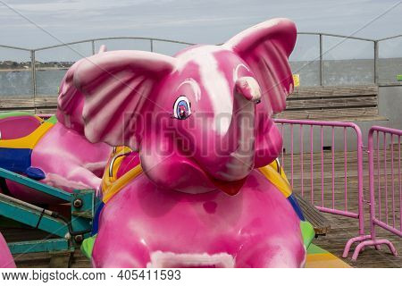 Clacton, Essex, Uk, July 17, 2020. Elephant Ride On Clacton Pier, Which Originally Opened On 27 July