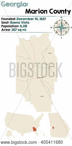 Large And Detailed Map Of Marion County In Georgia, Usa.