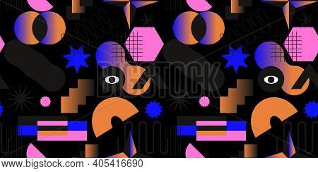 Seamless Pattern With Simple Geometric Minimalistic Abstract Shapes And Figures With Gradient. Conte