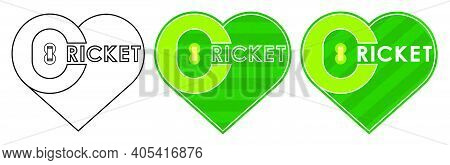 Cricket Field Markings Lines With Grass In Shape Of Heart, Playground Top View. Love For Sports. Vec