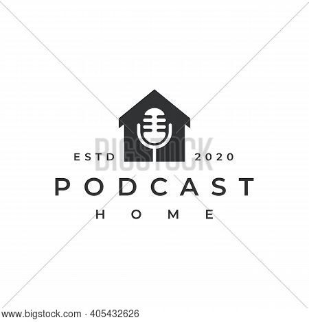 Mic Podcast House Home Logo Design Vector Icon Illustration