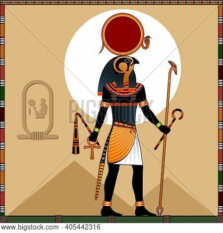 Religion Of Ancient Egypt. The Sun God Ra.
Ra Is The Ancient Egyptian God Of The Sun. Vector Illustr