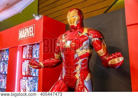 Tokyo, Japan - April 20, 2017: Portrait Of Iron Man Model From Age Of Heroes Movie Of Marvel At Mori