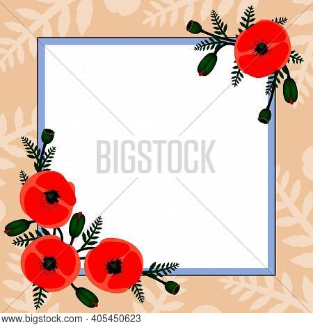 Decorative Frame With Flower.
Colorful Floral Border. Corner Ornament Of Stylized Flowers. Greeting 