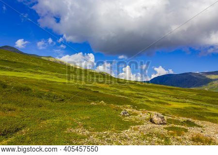 Amazing Norwegian Landscape Colorful Mountains On Sunny Day Vang Norway.
