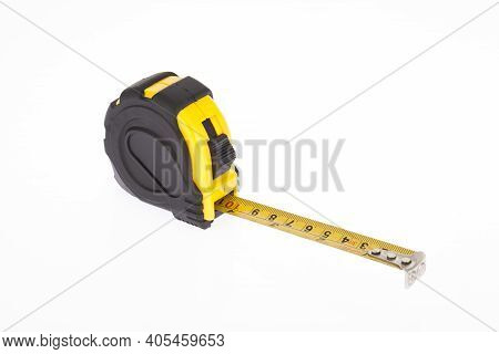 Yellow Flexometer With Black On White Background.