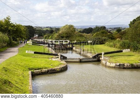 Devizes, Wiltshire, Uk, August 25 2020. Caen Hill Locks On The Kennet And Avon Canal. Devizes, Engla