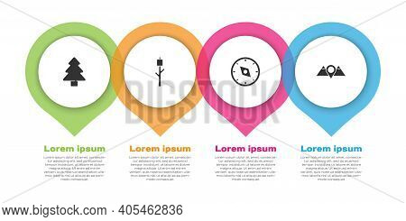 Set Forest, Marshmallow On Stick, Compass And Location Mountains. Business Infographic Template. Vec