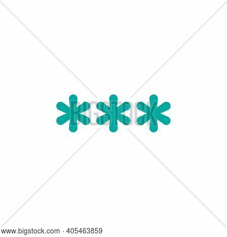 Three Blue Asterisks Footnote Icon. Password, Parol Sign. Flat Icon Of Asterisk Isolated On White Ba
