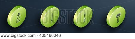 Set Isometric Spray Can For Hairspray, Cotton Swab Ears, Nail File And Shaving Razor Icon. Vector