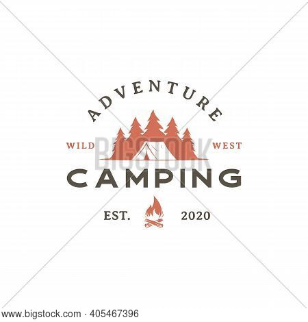 Vintage Retro Forest Camping Logo Emblem Summer Camping Vector Illustration With Tent And Pine Trees