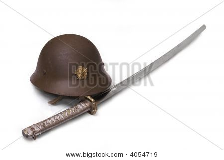 Japansk sergent sværd og slaget hjelm