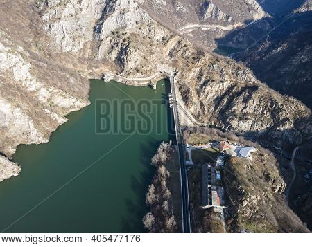 Aerial View Of Dam Of Krichim Reservoir, Rhodopes Mountain, Plovdiv Region, Bulgaria