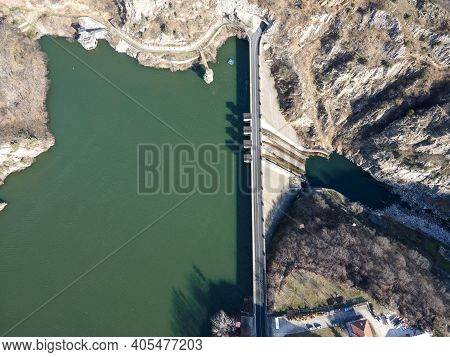 Aerial View Of Dam Of Krichim Reservoir, Rhodopes Mountain, Plovdiv Region, Bulgaria