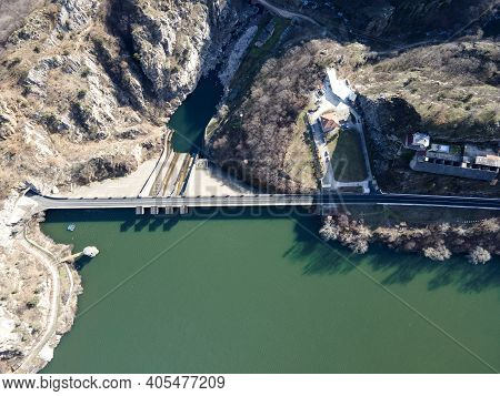 Aerial View Of Dam Of Krichim Reservoir, Rhodopes Mountain, Plovdiv Region, Bulgaria
