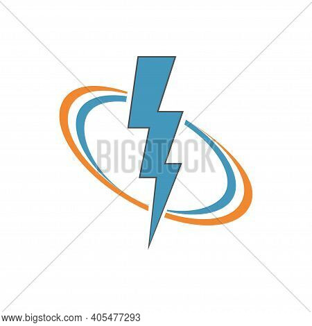 Blue Lightning Bolt In Colorful Cirlce Logo Template. Electric, Energy Power Concept Icon. Thunderbo