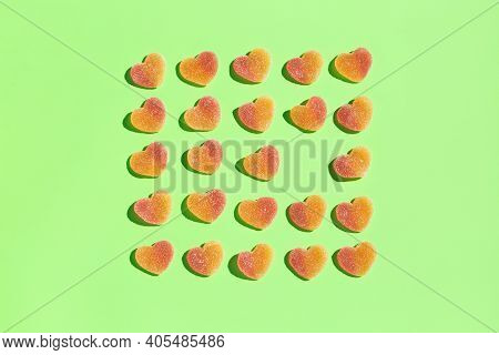Jelly Heart Shaped Candies, Sweets, Creative Background