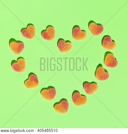Jelly Heart Shaped Candies, Sweets, Creative Background