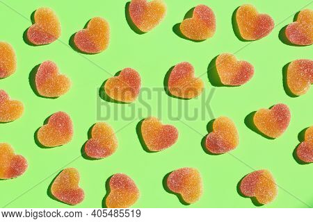 Jelly Heart Shaped Candies, Sweets, Creative Background