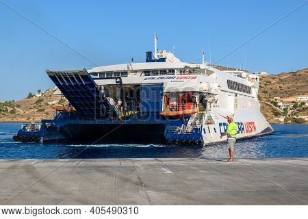Ios, Greece - September 22, 2020: Caldera Vista, A High Speed Craft Owned By Seajets In Ios Port. Cy