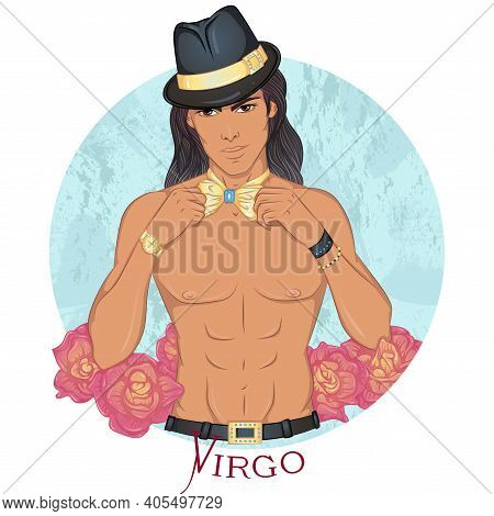 Zodiac. Vector Illustration Of The Astrological Sign Of Virgo As A Beautiful Man With Swarthy Skin A