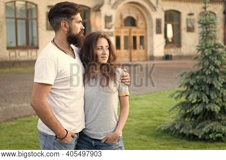 Enjoying Close Relationship. Sensual Woman And Bearded Man Having Romantic Relationship. Loving Rela