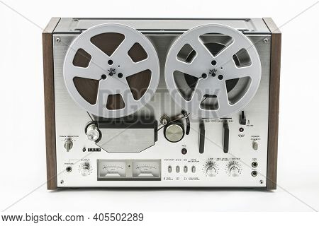 Professional Studio Audio Tape With Reels Isolated On White Background