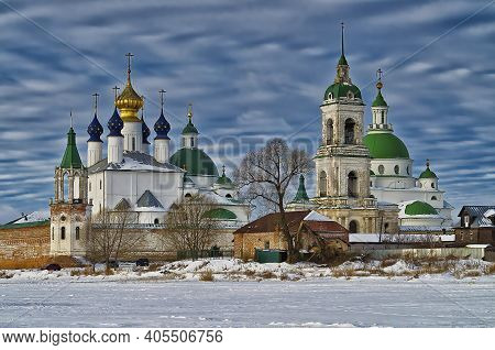 Winter View Of The Orthodox Monastery From The Lake