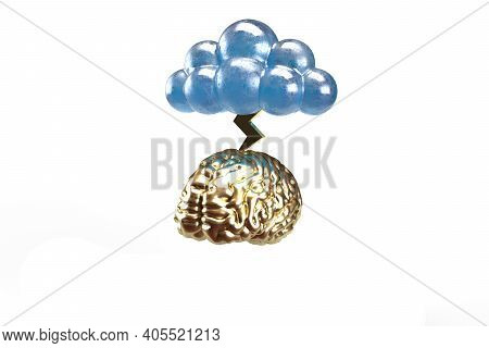 A Cloud Releasing  Lightening Stroke On Brain 3d Render
