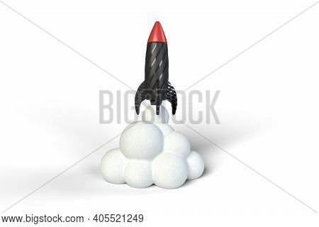 A Black Rocket Launching With White Background 3d Rendered