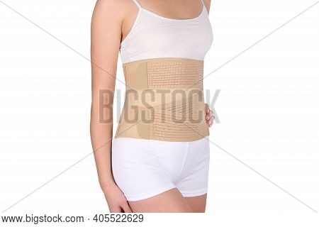 Orthopedic Lumbar Corset On The Human Body. Back Brace, Waist Support Belt For Back. Posture Correct