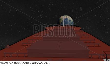 Bulk Carrier Big Cargo Ship Flying To Planet Earth Isolated 3d Rendering