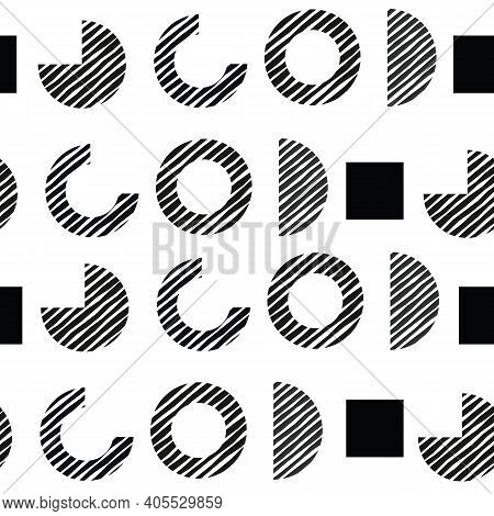 Vector Geometry Seamless Pattern Looking Like O God Letters. Shades Of Grey On White.