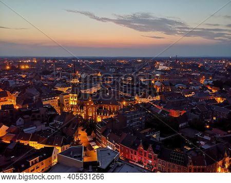 Hasselt City Center Skyline Shortly After Sunset, Limburg Province, Belgium