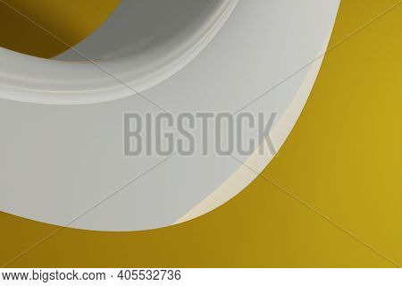 Shinny Abstract Computer Generated 3d Distorted Wave Like Shape On A Yellow Background