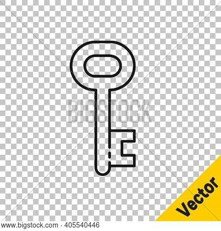 Black Line House Key Icon Isolated On Transparent Background. Vector Illustration