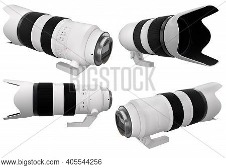 Modern Nonexistent Dslr Camera Lens On White Background