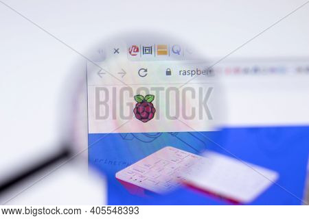 Saint Petersburg, Russia - 28 January 2021: Raspberry Pi Website Page With Logo Close-up, Illustrati