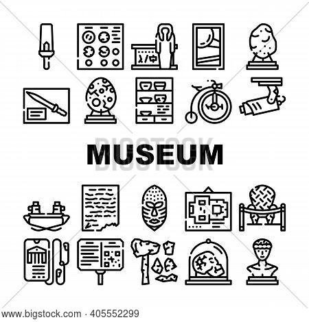 Museum Exhibits And Excursion Icons Set Vector
